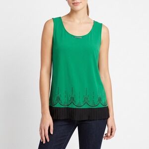 Daisy Fuentes Tank Top Womens XL Malachite Green Studded Pleated NEW
